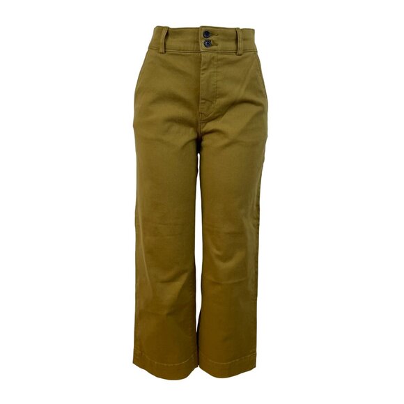 Everlane Women’s Olive Green/ Mustard Yellow Wide-Leg Cropped Pants Size 6 - Picture 1 of 8